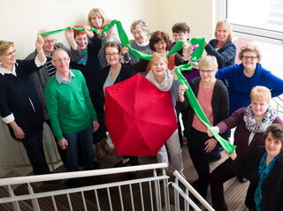 Gruppenfoto Treffen 2017 kleiner Ziegler Menschen auf Treppe Rheuma Liga rheumaliga